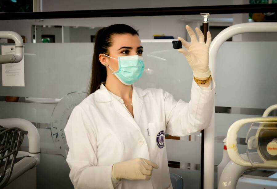 Laboratory technician examining a sample